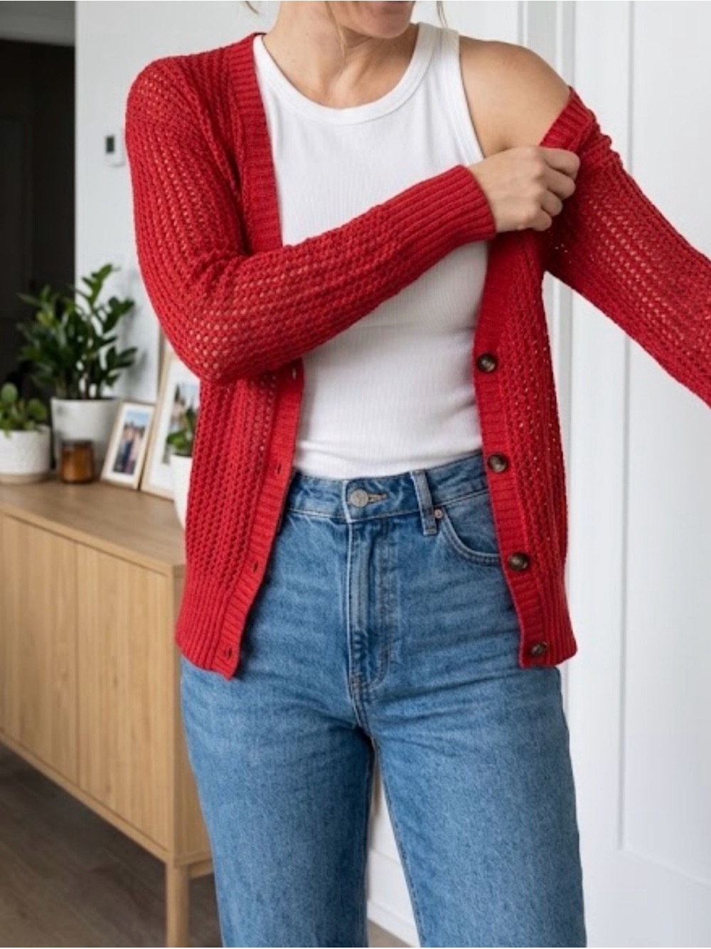 Preloved Garage Open Knit V-Neck Cardigan Small